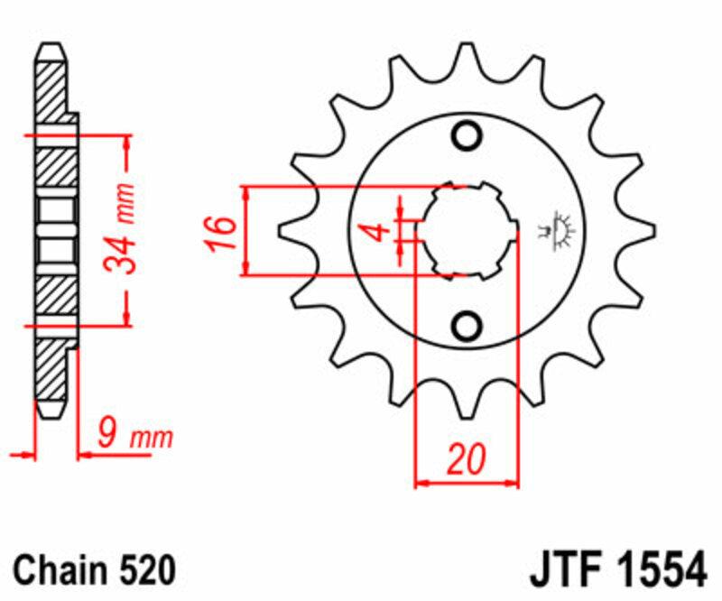 JT SPROCKETS Staal standaard voortandwiel 1554 - 520