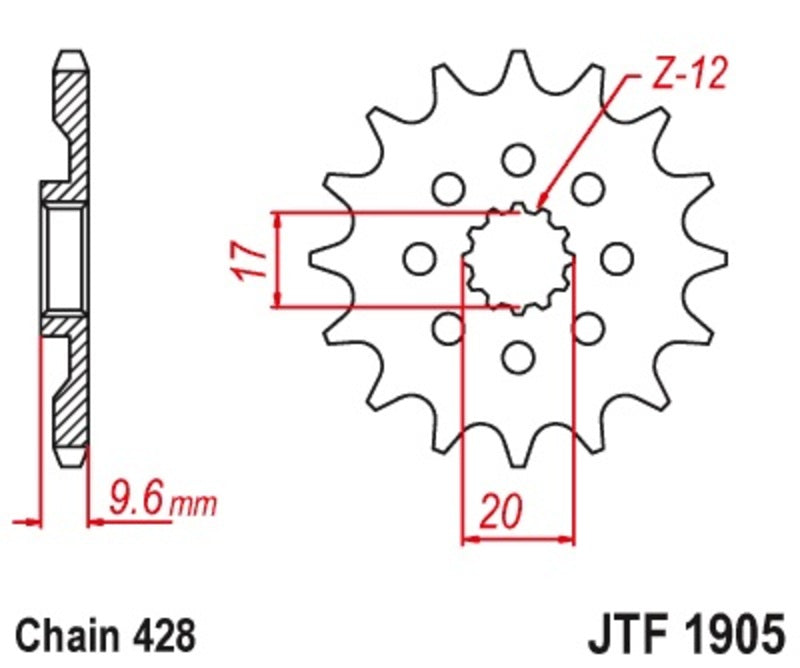 JT SPROCKETS Staal standaard voortandwiel 1905 - 428