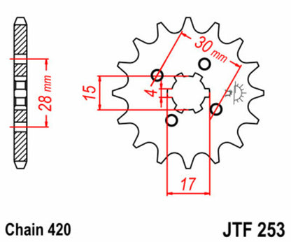 JT SPROCKETS Staal standaard voortandwiel 253 - 420