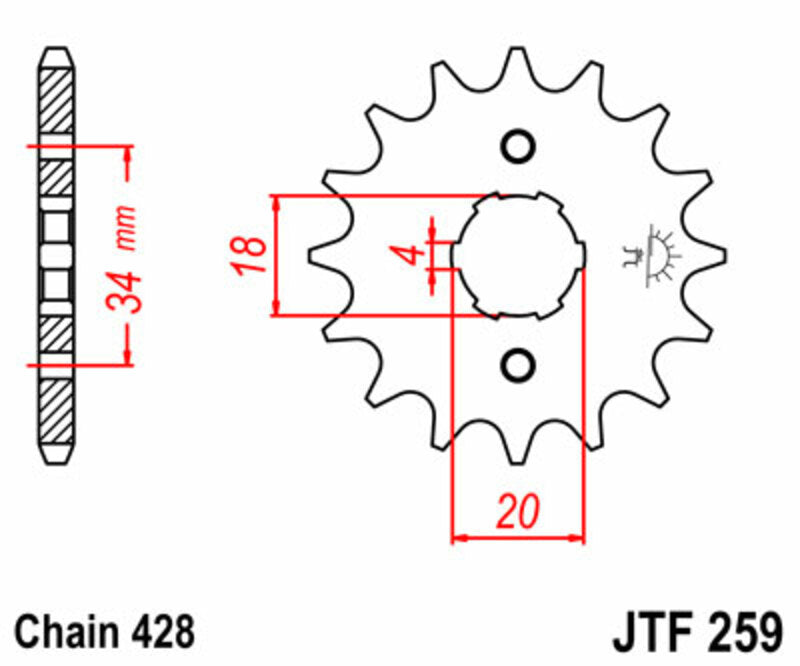 JT SPROCKETS Staal standaard voortandwiel 259 - 428