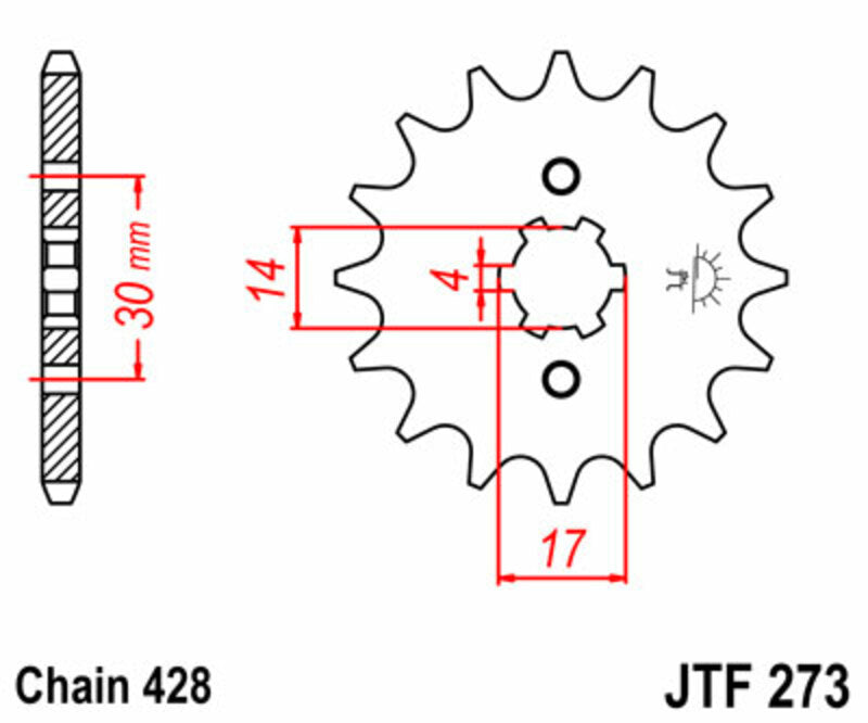 JT SPROCKETS Staal standaard voortandwiel 273 - 428