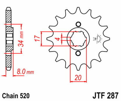 JT SPROCKETS Staal standaard voortandwiel 287 - 520