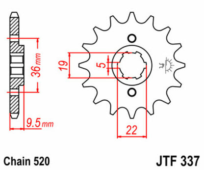 JT SPROCKETS Staal standaard voortandwiel 337 - 520