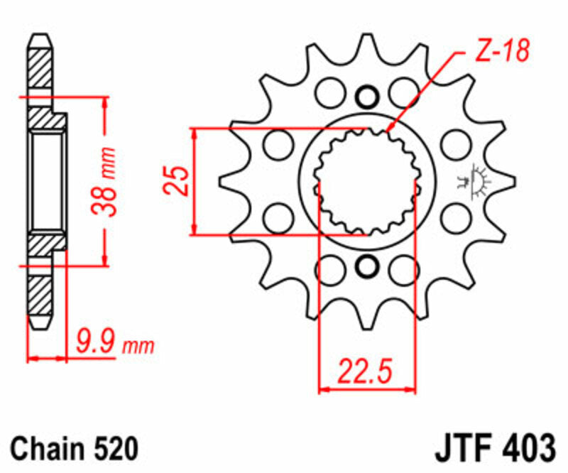 JT SPROCKETS Staal standaard voortandwiel 403 - 520