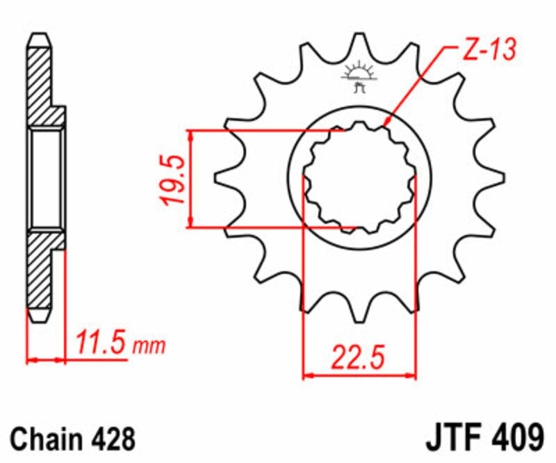 JT SPROCKETS Steel standard front sprocket 409 - 428 