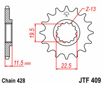 JT SPROCKETS Staal standaard voortandwiel 409 - 428