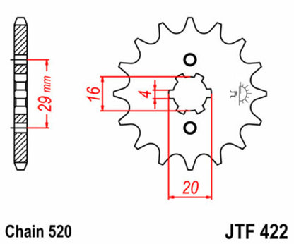 JT SPROCKETS Staal standaard voortandwiel 422 - 520