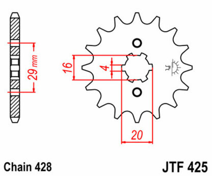 JT SPROCKETS Staal standaard voortandwiel 425 - 428