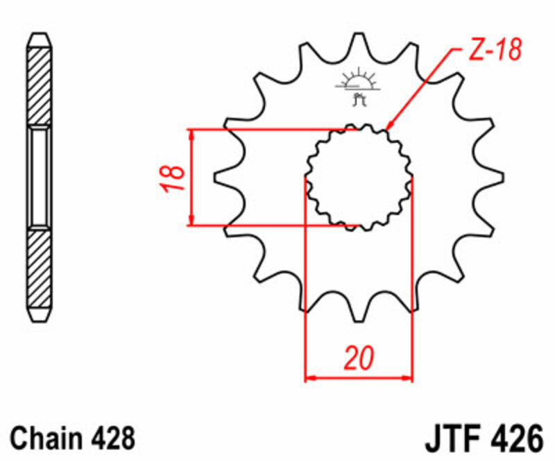 JT SPROCKETS Staal standaard voortandwiel 426 - 428