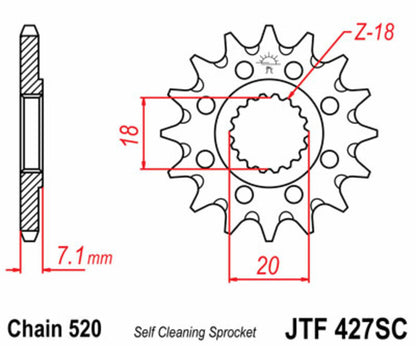 JT SPROCKETS Steel self-cleaning front sprocket 427 - 520 