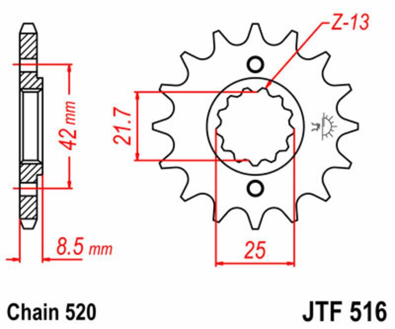 JT SPROCKETS Staal standaard voortandwiel 516 - 520