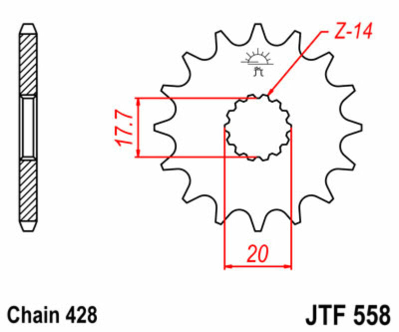 JT SPROCKETS Staal standaard voortandwiel 558 - 428