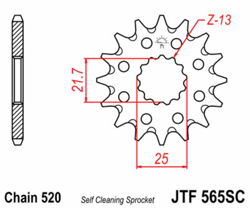 JT SPROCKETS Staal zelfreinigend voortandwiel 565 - 520