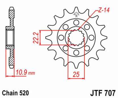 JT SPROCKETS Staal standaard voortandwiel 707 - 520