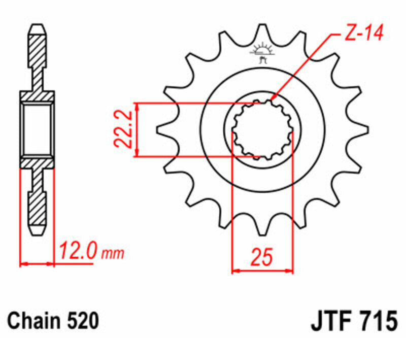 JT SPROCKETS Staal standaard voortandwiel 715 - 520