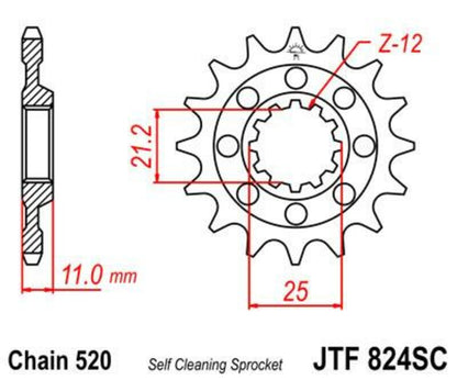 JT SPROCKETS Steel self-cleaning front sprocket 824 - 520