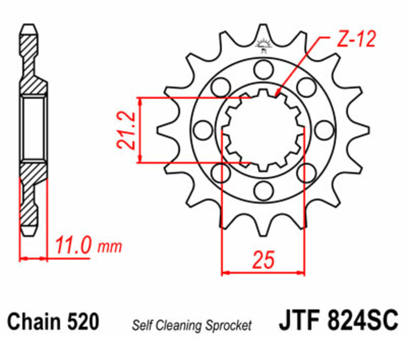 JT SPROCKETS Staal zelfreinigend voortandwiel 824 - 520