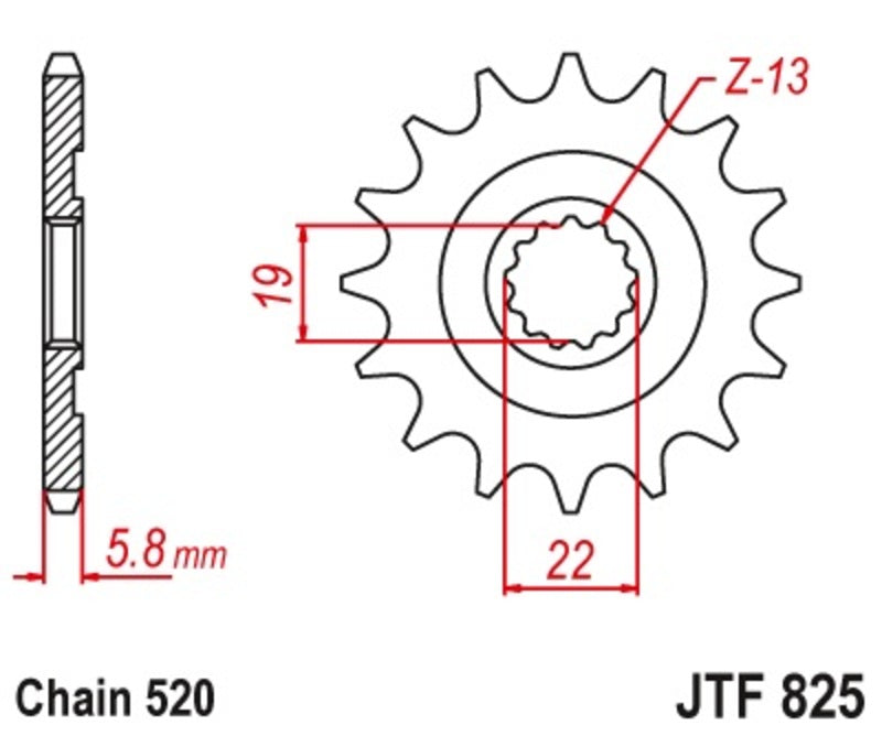 JT SPROCKETS Staal zelfreinigend voortandwiel 825 - 520