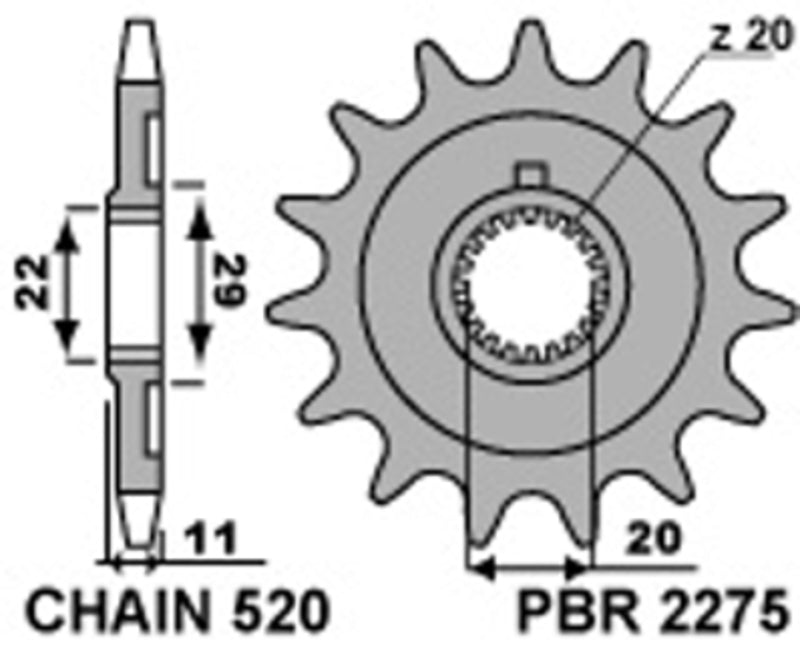 PBR Steel standard front sprocket 2275 - 520