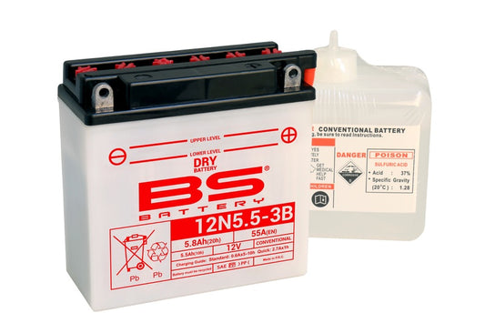 BS BATTERY Accu Conventioneel met zuurpakket - 12N5.5-3B