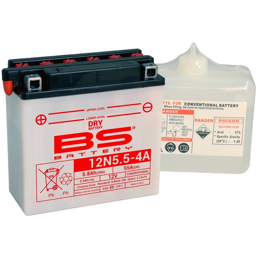 BS BATTERY Accu Conventioneel met zuurpakket - 12N5.5-4A