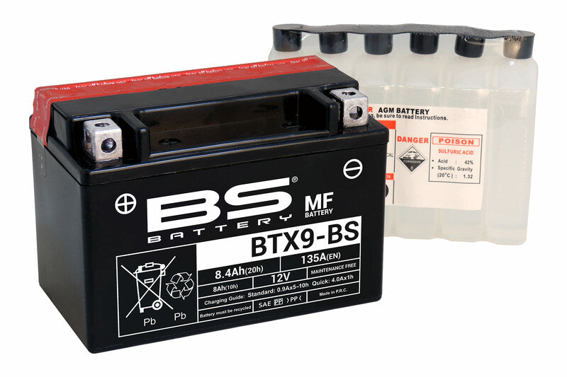 BS BATTERY Accu Onderhoudsvrij met zuurpakket - BTX9-BS