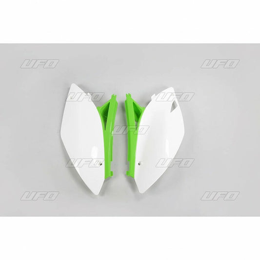 UFO Side number plates white/green Kawasaki KX450F