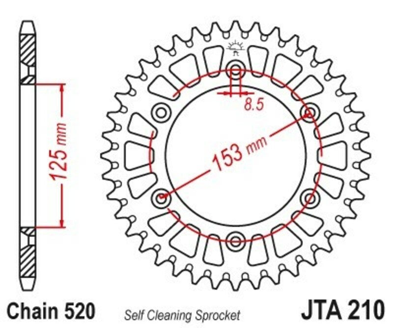 JT SPROCKETS Aluminium Ultra-Light Self-Cleaning Rear Sprocket 210 - 520