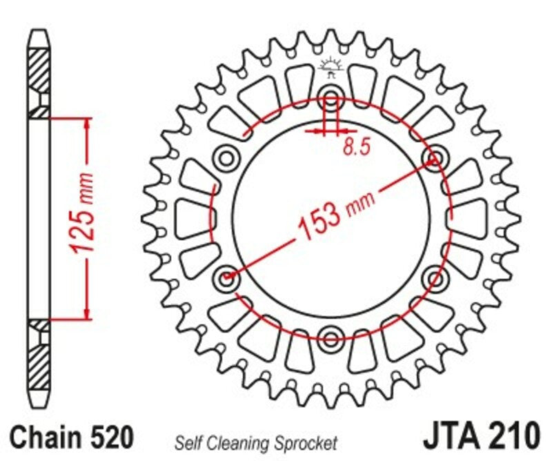 JT SPROCKETS Aluminum Ultra-Light Self-Cleaning Rear Sprocket 210 - 520 