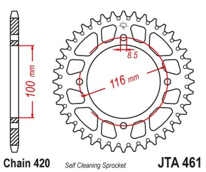 JT SPROCKETS Aluminium Ultra-Light Self-Cleaning Rear Sprocket 461 - 420