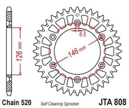 JT SPROCKETS Aluminium Ultra-Light Self-Cleaning Rear Sprocket 808 - 520