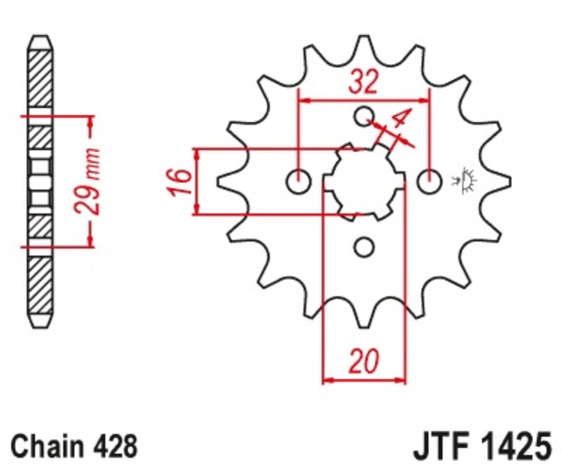 JT SPROCKETS Front Sprocket 13 Teeth Steel Standard 428 Pitch Type 1425