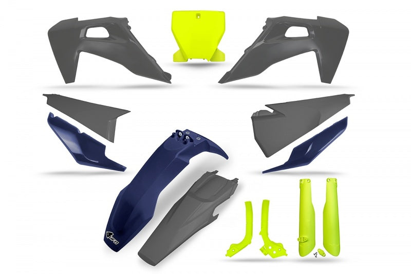 UFO Plastics Kit Neon Yellow/Blue/Gray - Husqvarna