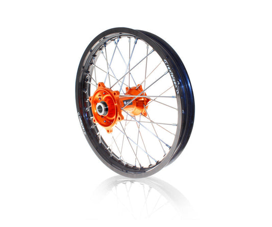 ART MX Compleet voor- en achterwiel 21x1,60/18x2,15 zwarte velg/oranje naaf KTM