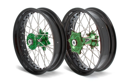 ART SM Complete front and rear wheel 17x3.50/17x4.50 black rim/green hub Kawasaki