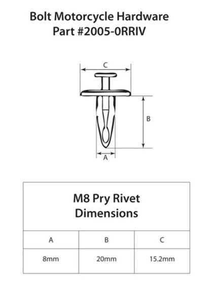 BOLT PLASTIC RIVET M8 PACK OF 10 PIECES