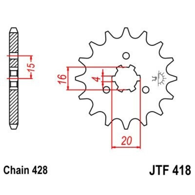 JT SPROCKETS Staal standaard voortandwiel 418 - 428