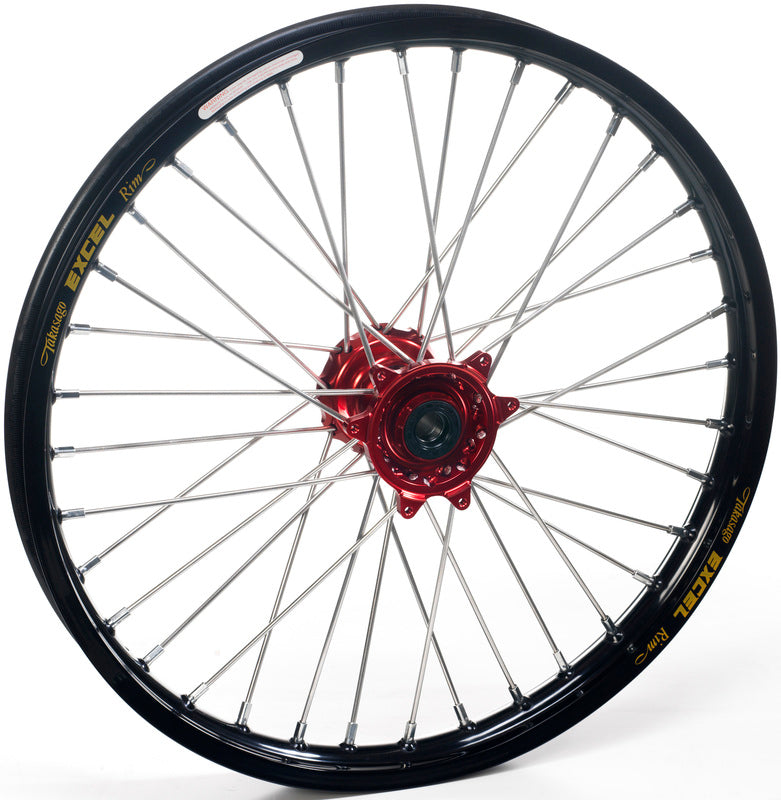 HAAN WHEELS Complete Front Wheel 17x3.50x36T Black Rim/Red Hub/Silver Spokes/Silver Spoke Nipples 