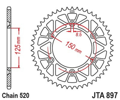 JT SPROCKETS Racelite Aluminum Black Rear Sprocket 897 - 520