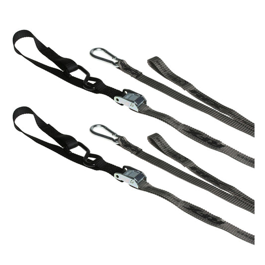 RFX Race Series 1.0 Tie Downs (Grey/Black) with extra loop & carabiner clip