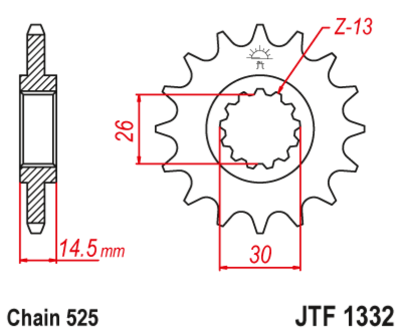 JT SPROCKETS Staal geluidsarm voortandwiel 1332 - 525