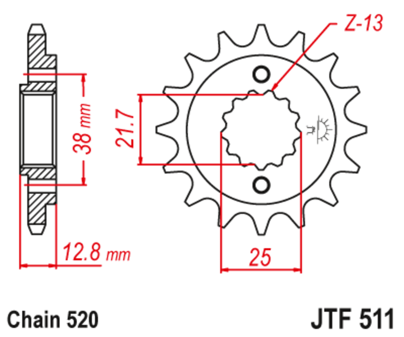 JT SPROCKETS Staal geluidsarm voortandwiel 511 - 520