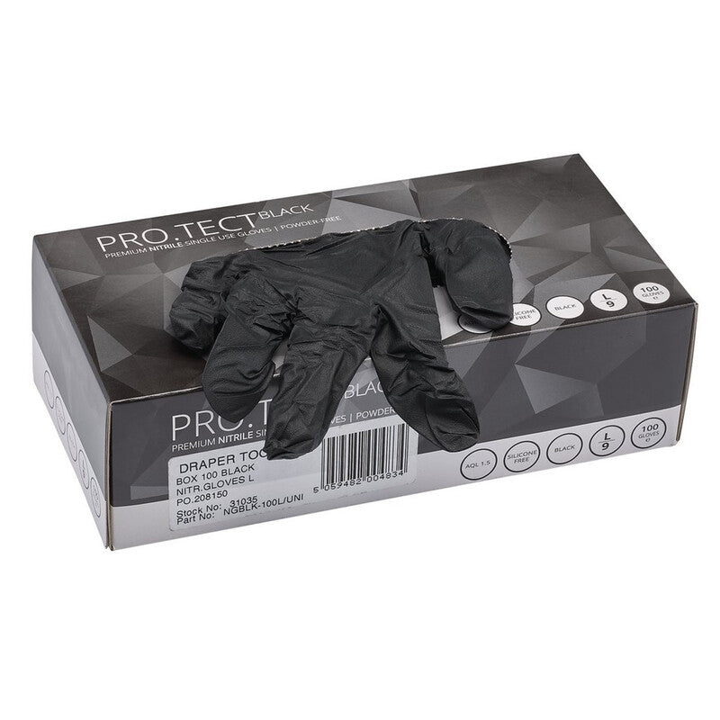 DRAPER Nitrile Glovers Black - Pack of 100