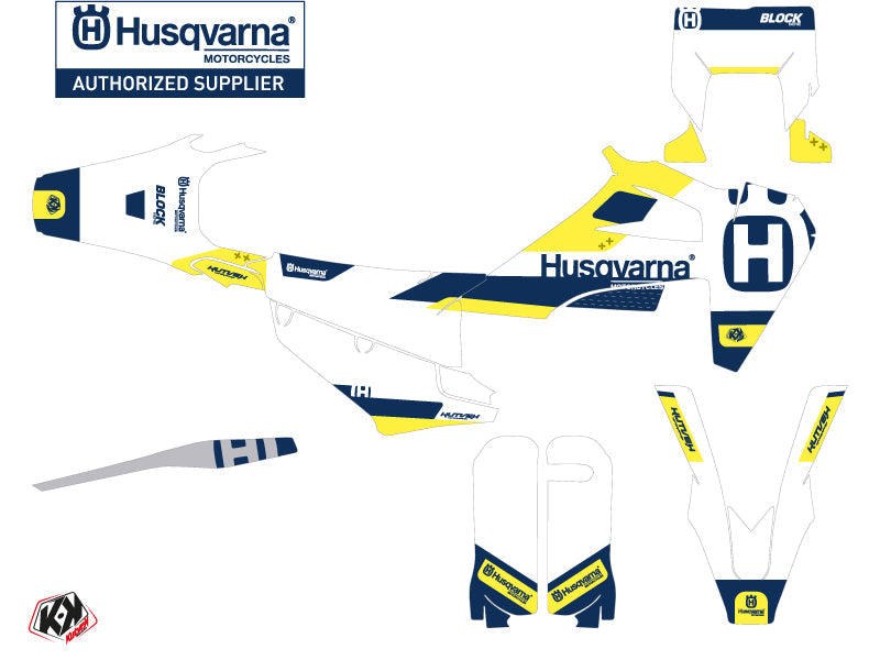 Husqvarna 250 FE Dirt Bike Block Graphic Kit Blue Yellow