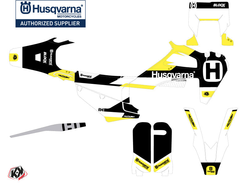 Husqvarna 501 FE Dirt Bike Block Graphic Kit Black Yellow