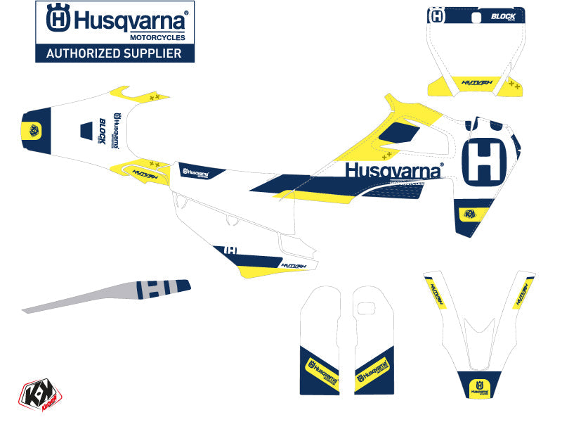 Husqvarna 450 FS Dirt Bike Block Graphic Kit Blue Yellow